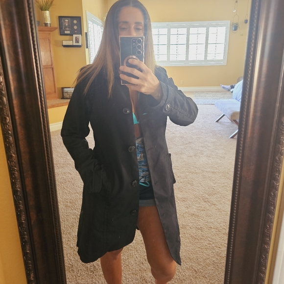 OBT Womens Large Black Old Navy Trench Coat - Picture 4 of 13